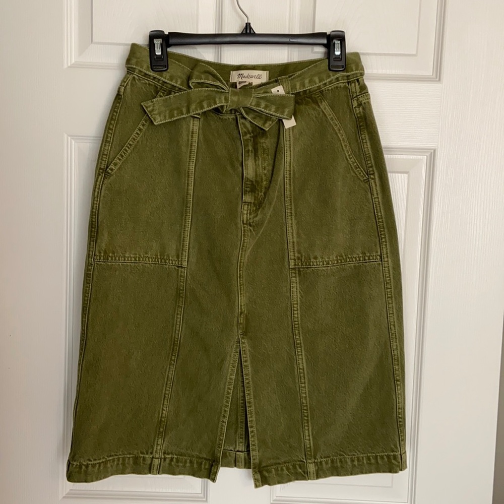 Madewell Garment-Dyed Olive Denim Skirt